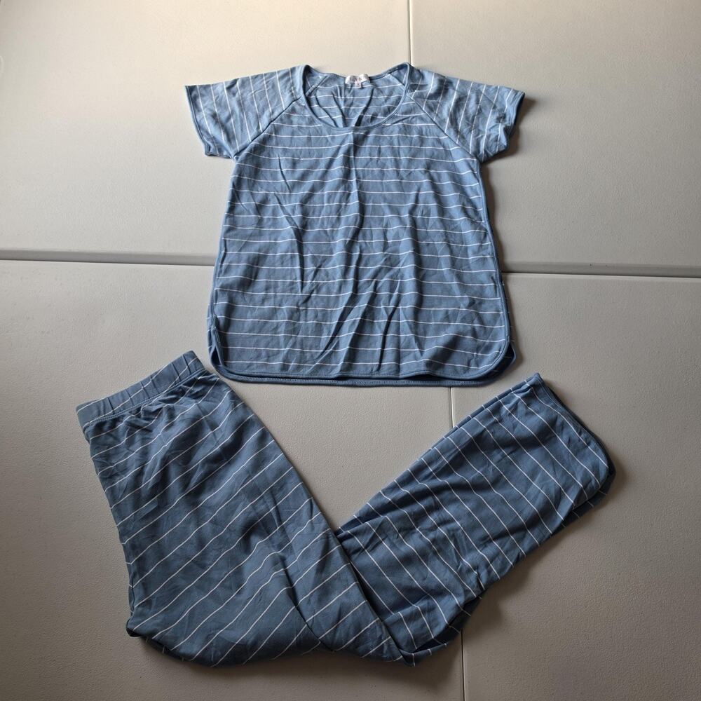 Lake Pajama Set Womens Small Blue Striped Pima Cotton Jersey Short Sleeve Pants
